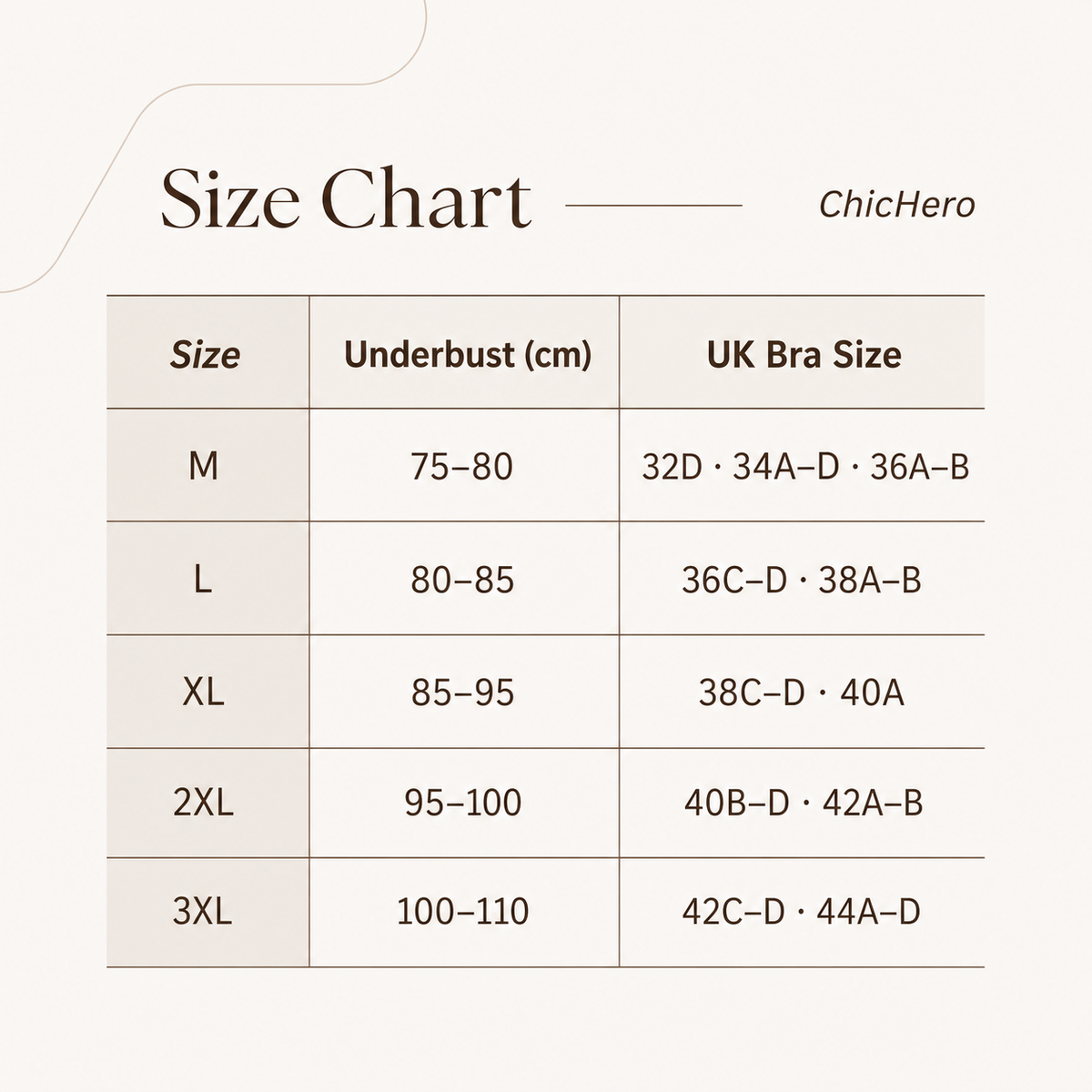 Additional Size Chart