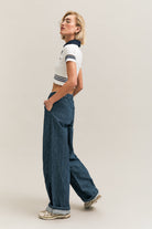 Navy Pinstripe Wide-Leg Denim Trousers – In Line – view 04