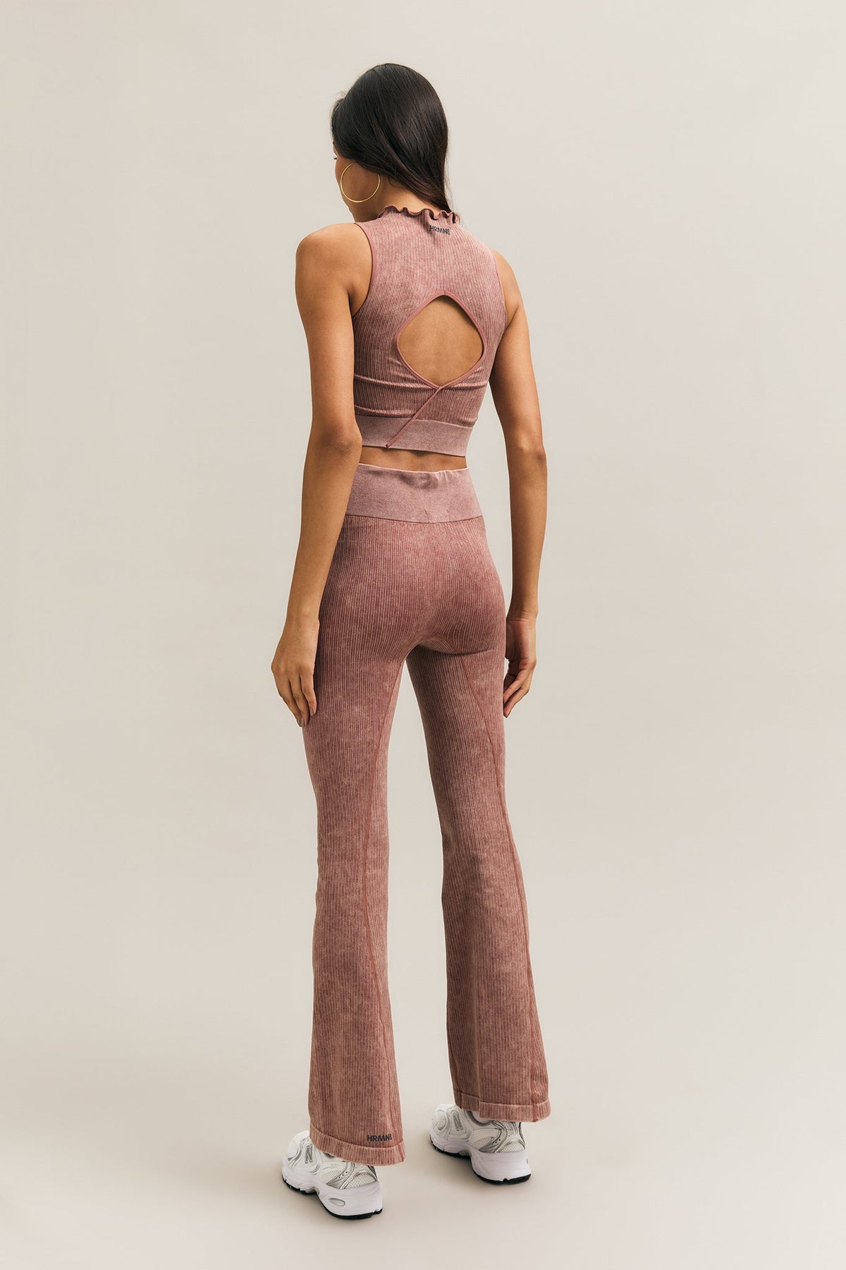 Dusty Rose Acid-Wash Ribbed Flare Leggings – Takeover – view 02