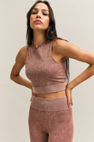 Dusty Rose Acid-Wash Ribbed Crop Top – Takeover – view 01