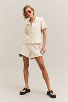 Beige Textured Waffle Short-Sleeve Shirt – Resort – view 04