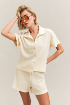 Beige Textured Waffle Short-Sleeve Shirt – Resort – view 02