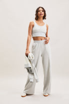 Stone Grey Pinstripe Button-Detail Crop Top – Terra – view 02