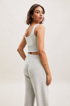 Stone Grey Pinstripe Button-Detail Crop Top – Terra – view 03