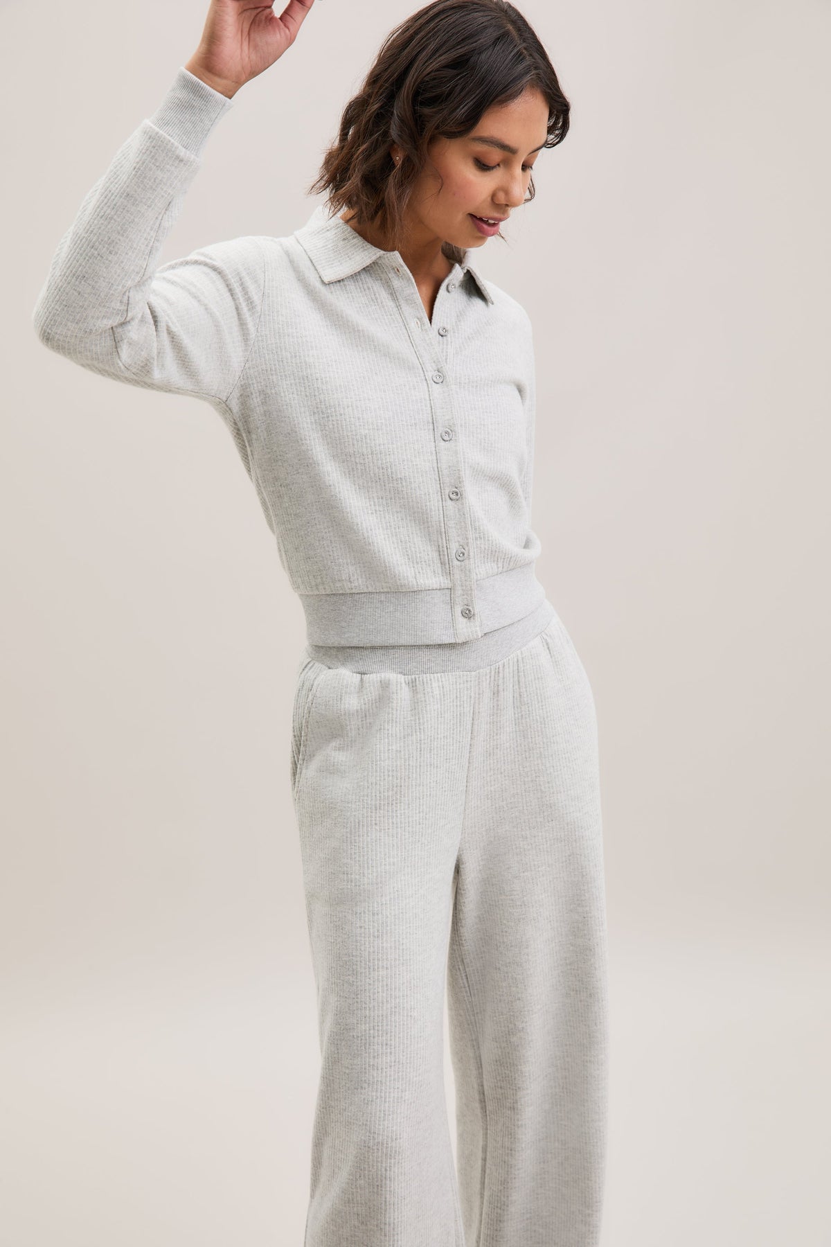 Stone Grey Pinstripe Cropped Cardigan – Terra – view 04
