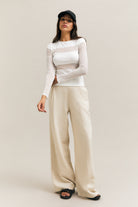 White Sheer-Panel Long-Sleeve Top – Veil – view 05