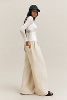 White Sheer-Panel Long-Sleeve Top – Veil – view 07