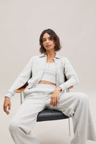 Stone Grey Pinstripe Cropped Cardigan – Terra – view 01