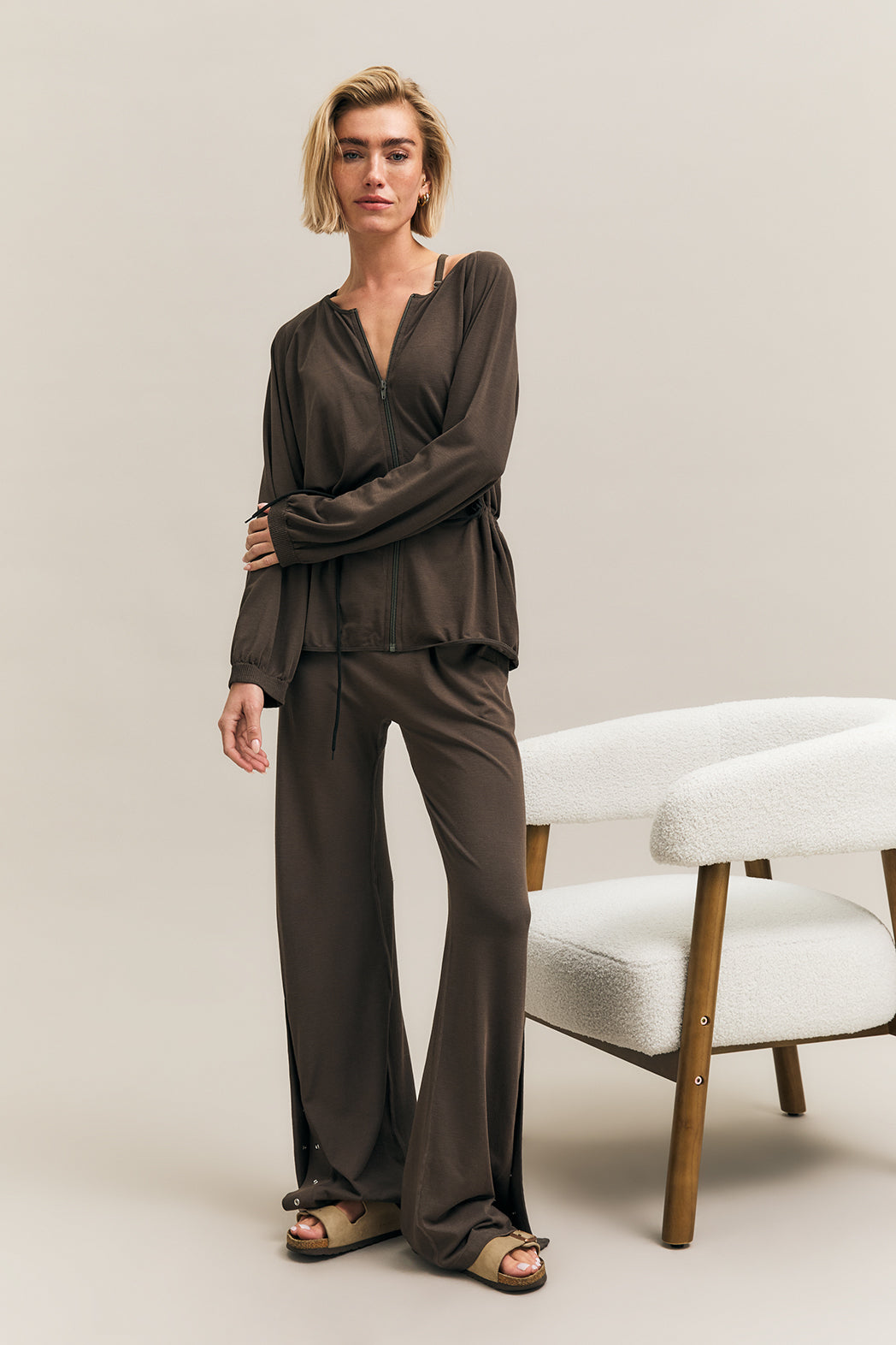 Espresso Brown Wide-Leg Drawstring Track Trousers – Surge – view 01