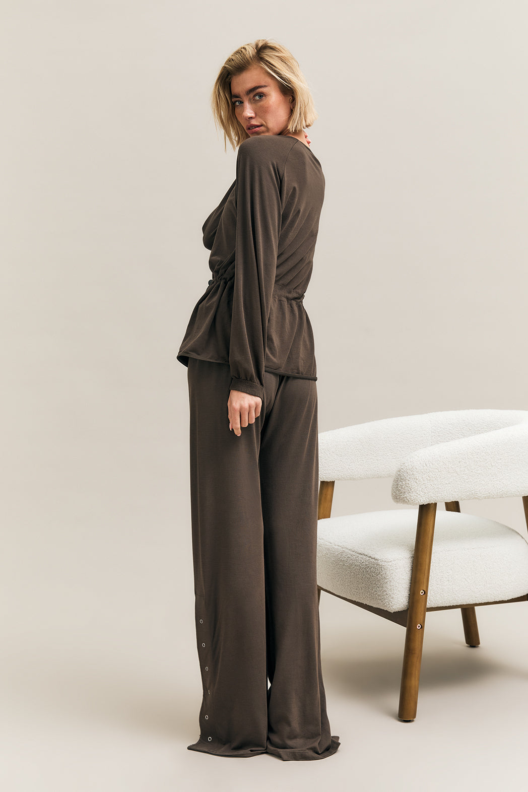Espresso Brown Wide-Leg Drawstring Track Trousers – Surge – view 05