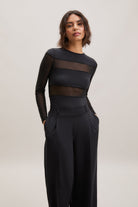 Black Sheer-Panel Long-Sleeve Top – Veil – view 01