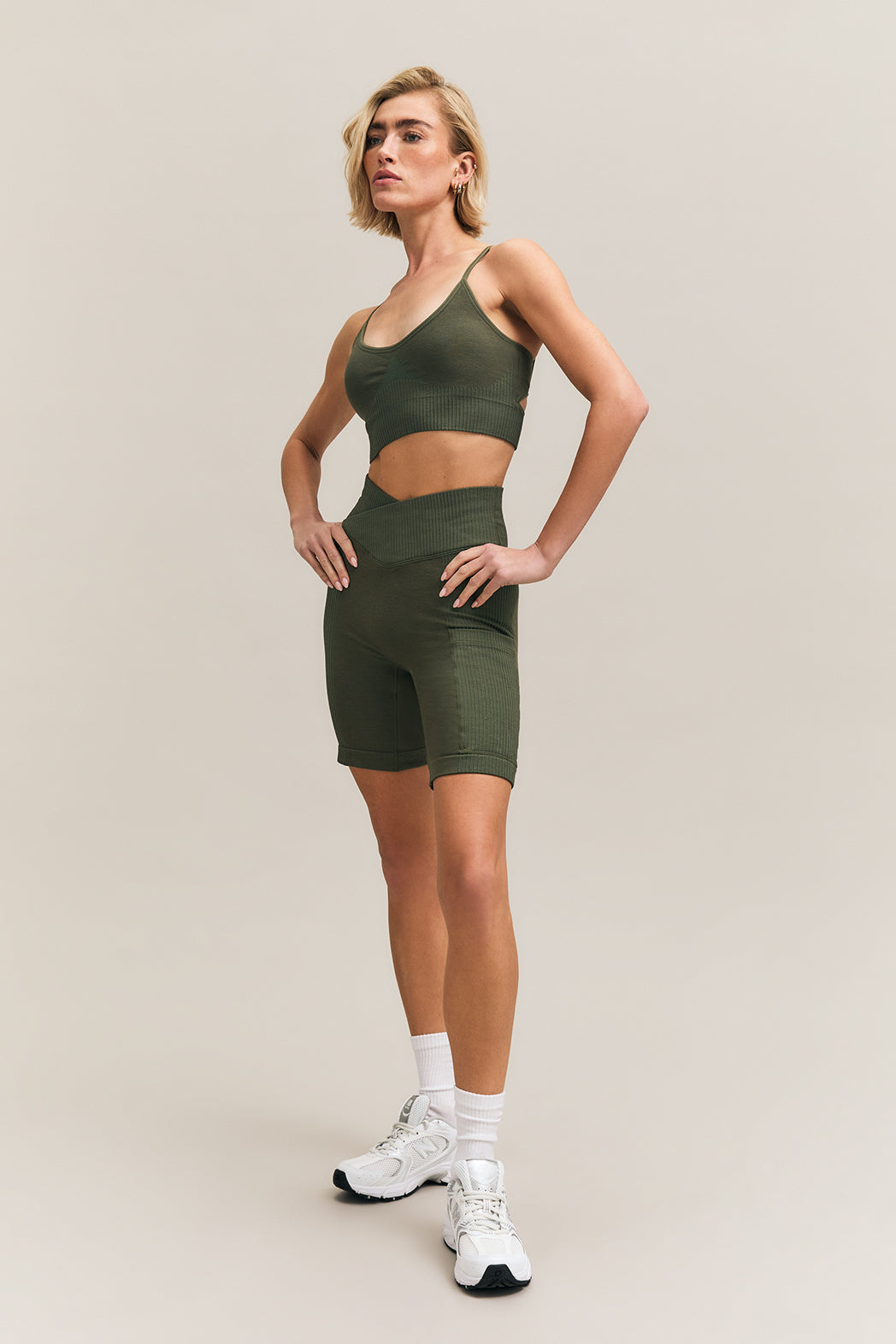 Forest Green Ribbed Cycling Shorts – Venus – view 08