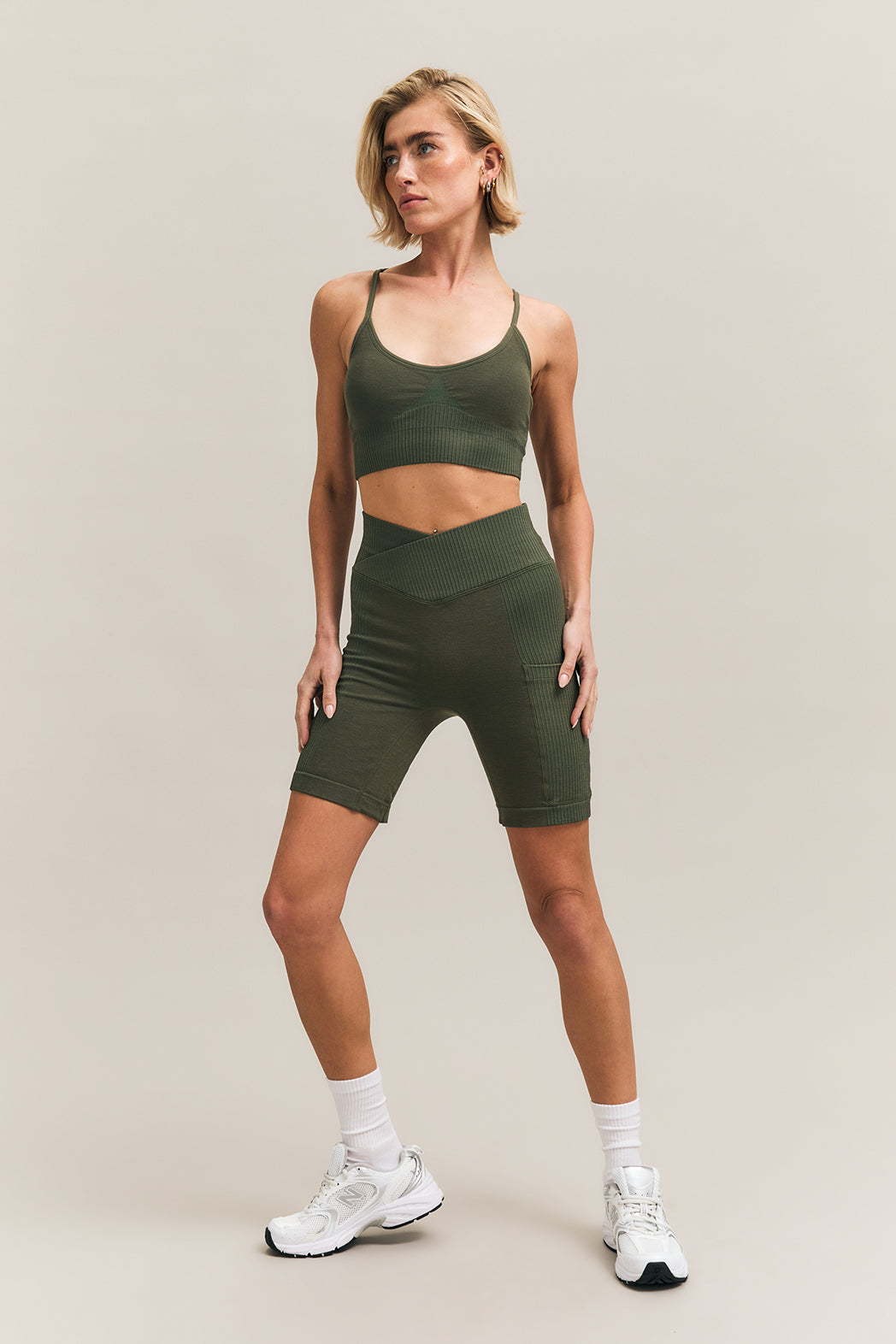 Forest Green Ribbed Cycling Shorts – Venus – view 06