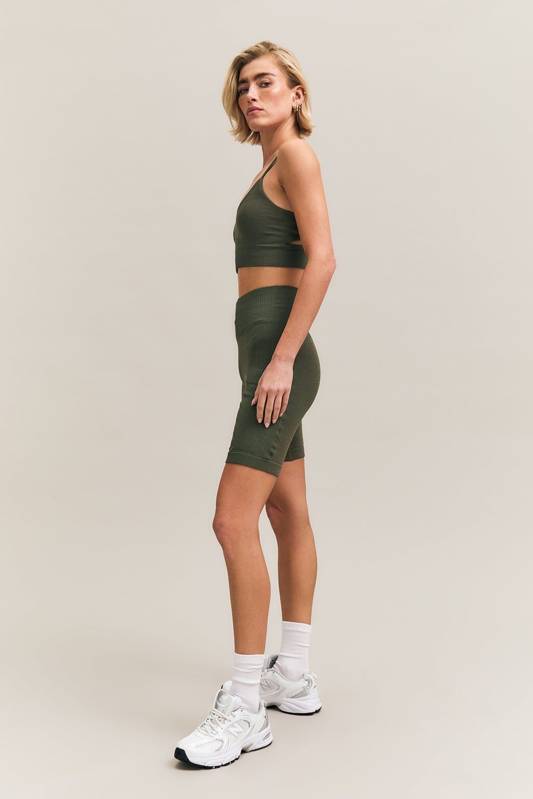 Forest Green Ribbed Cycling Shorts – Venus – view 05