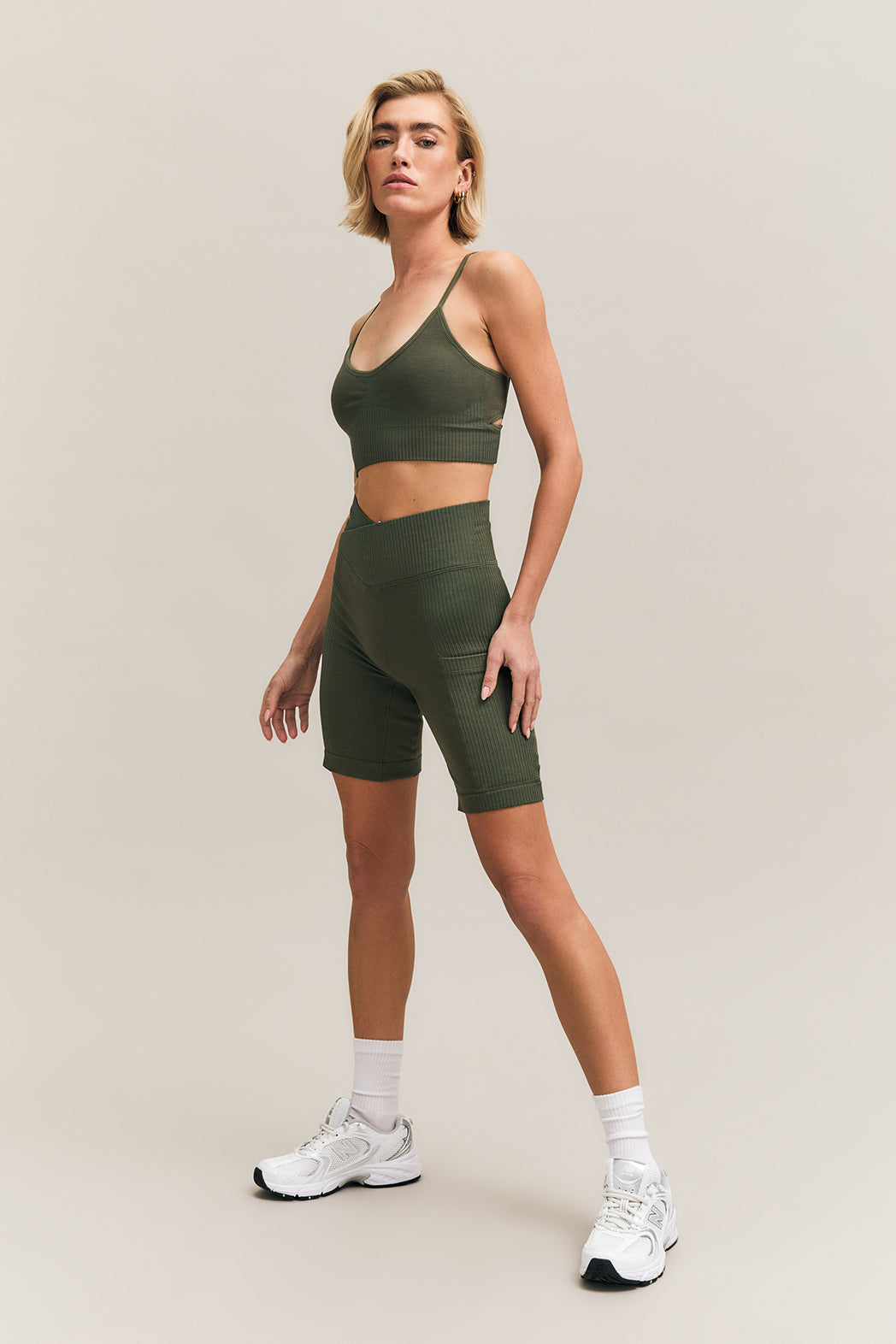 Forest Green Ribbed Cycling Shorts – Venus – view 01