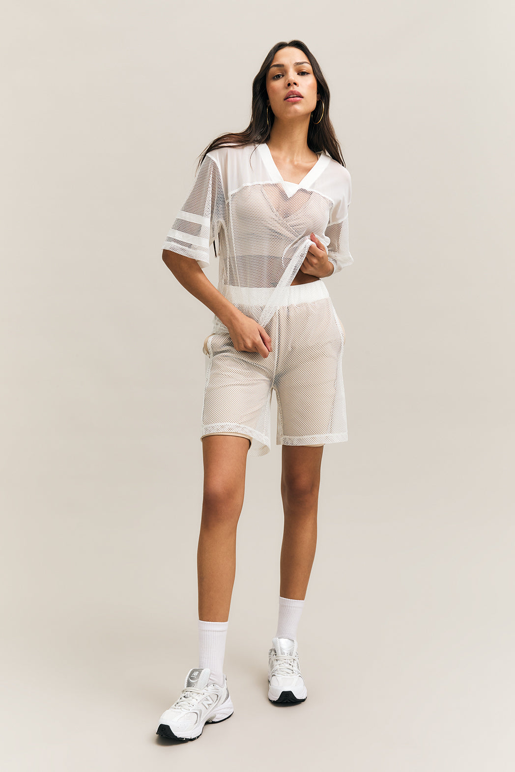 Cream Layered Mesh Performance Shorts – Scrum – view 03