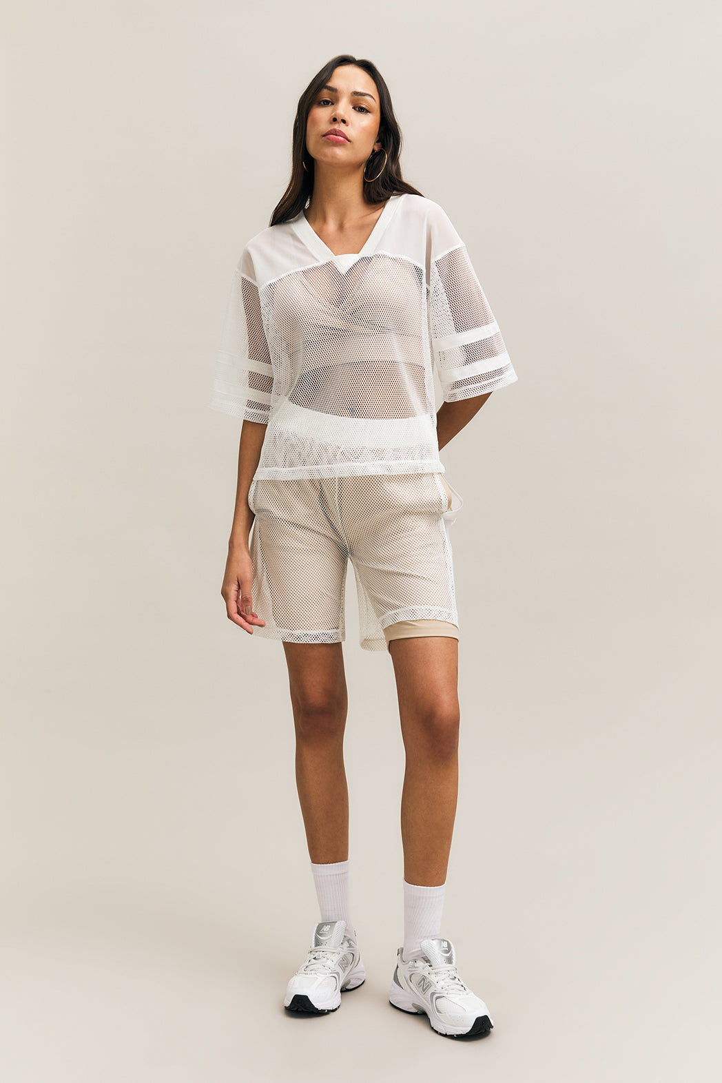 Cream Layered Mesh Performance Shorts – Scrum – view 01