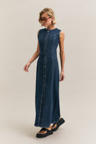 Navy Fitted Sleeveless Denim Dress – Pivot – view 04