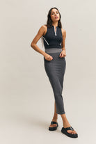 Charcoal Grey Ribbed Maxi Skirt – Takeover – view 01
