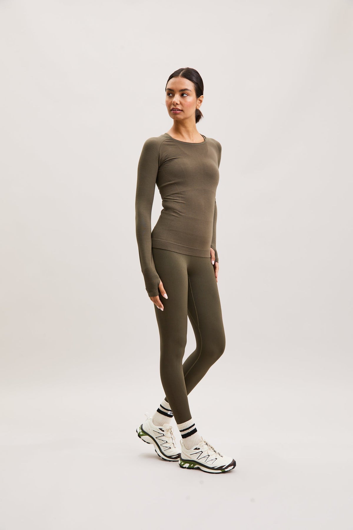 Moss Green Fitted Long-Sleeve Active Top – Sculpt – view 02