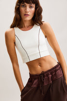 White Scoop-Neck Contrast-Seam Tank – Streamline – view 01
