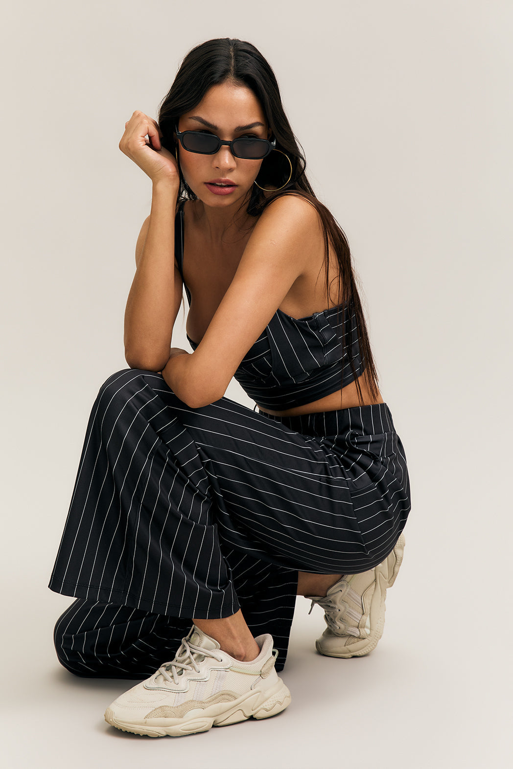 Black Pinstripe Wide-Leg Trousers – Persuasion – view 02