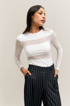 White Sheer-Panel Long-Sleeve Top – Veil – view 02