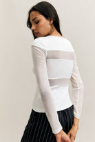 White Sheer-Panel Long-Sleeve Top – Veil – view 04