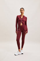 Burgundy Ruched Zip-Front Active Top – Sculpt – view 03