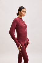 Burgundy Ruched Zip-Front Active Top – Sculpt – view 04