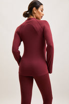 Burgundy Ruched Zip-Front Active Top – Sculpt – view 05