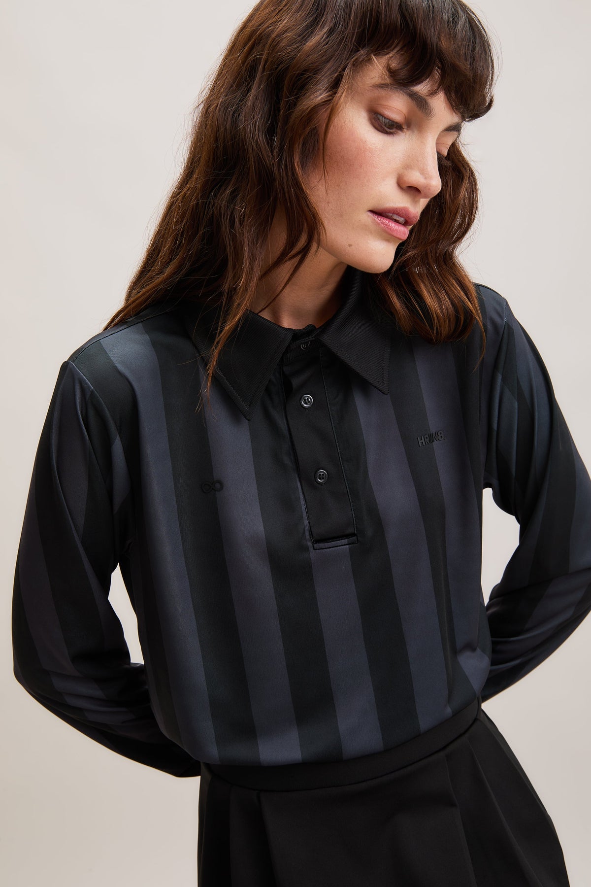 Black Stripe-Detail Long-Sleeve Polo – Striker – view 05