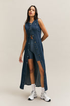 Navy Fitted Sleeveless Denim Dress – Pivot – view 06