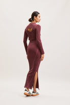 Burgundy Ribbed Side-Slit Maxi Skirt – Flow – view 05