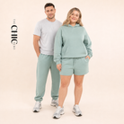 ChicHero mint three-piece hoodie, joggers and shorts set on male and female models