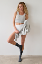 Stone Grey Pinstripe Button-Detail Crop Top – Terra – view 04