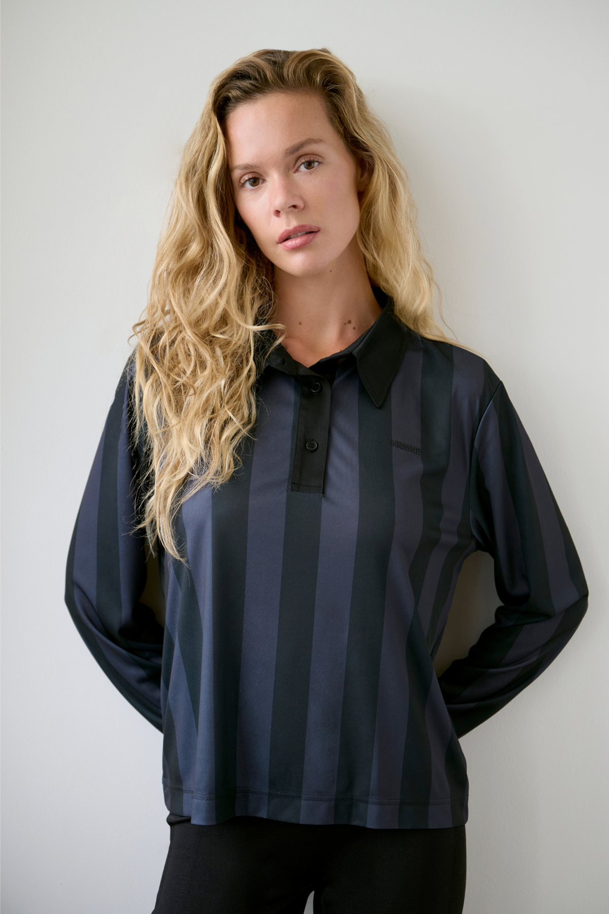 Black Stripe-Detail Long-Sleeve Polo – Striker – view 06