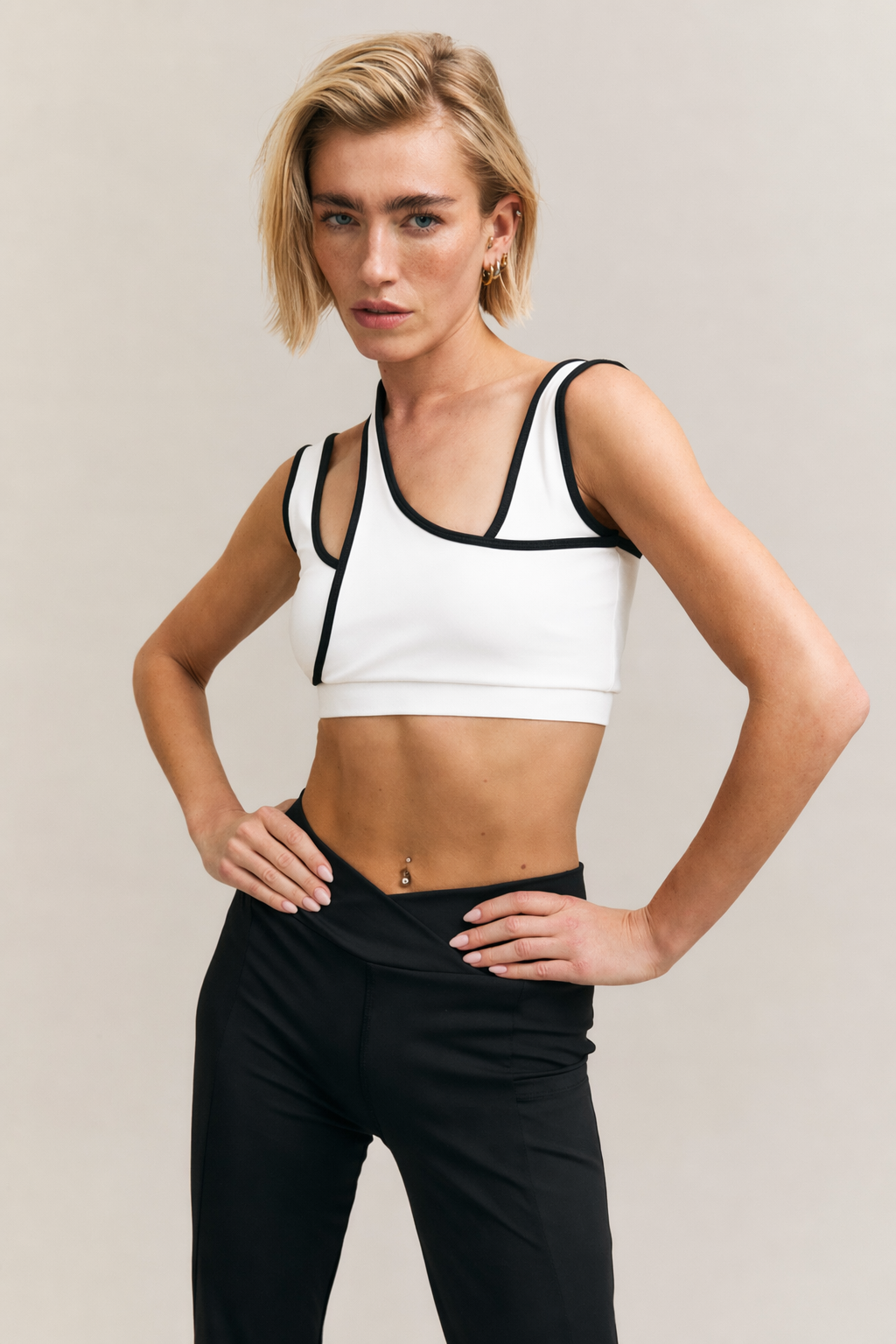White Asymmetric Double-Strap Sports Bra – Ryfe – view 03