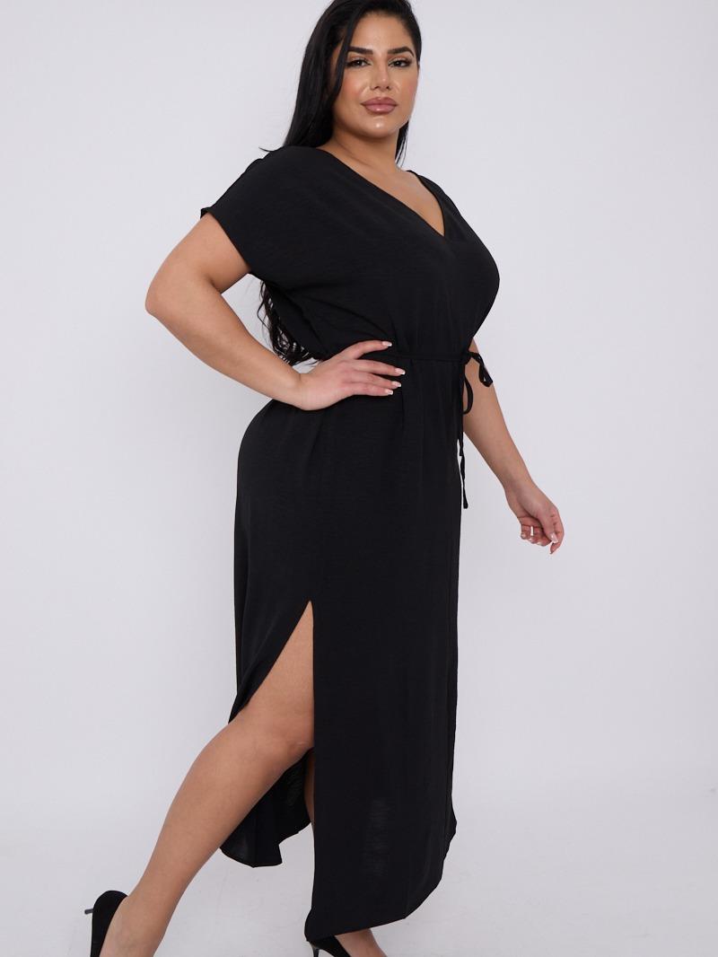 V Neck Batwing Sleeve Tie Waist Maxi Dress