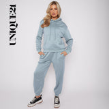 2pcs Oversized Drop Shoulder Drawstring Thermal Hoodie & Sweatpants Sets