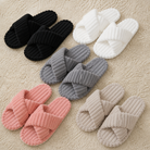 Women's plush cross-band house slippers in beige