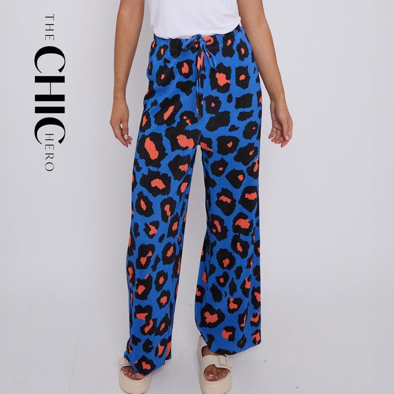 Blue Leopard Abstract Wide-Leg Palazzo Pants | TheChichero
