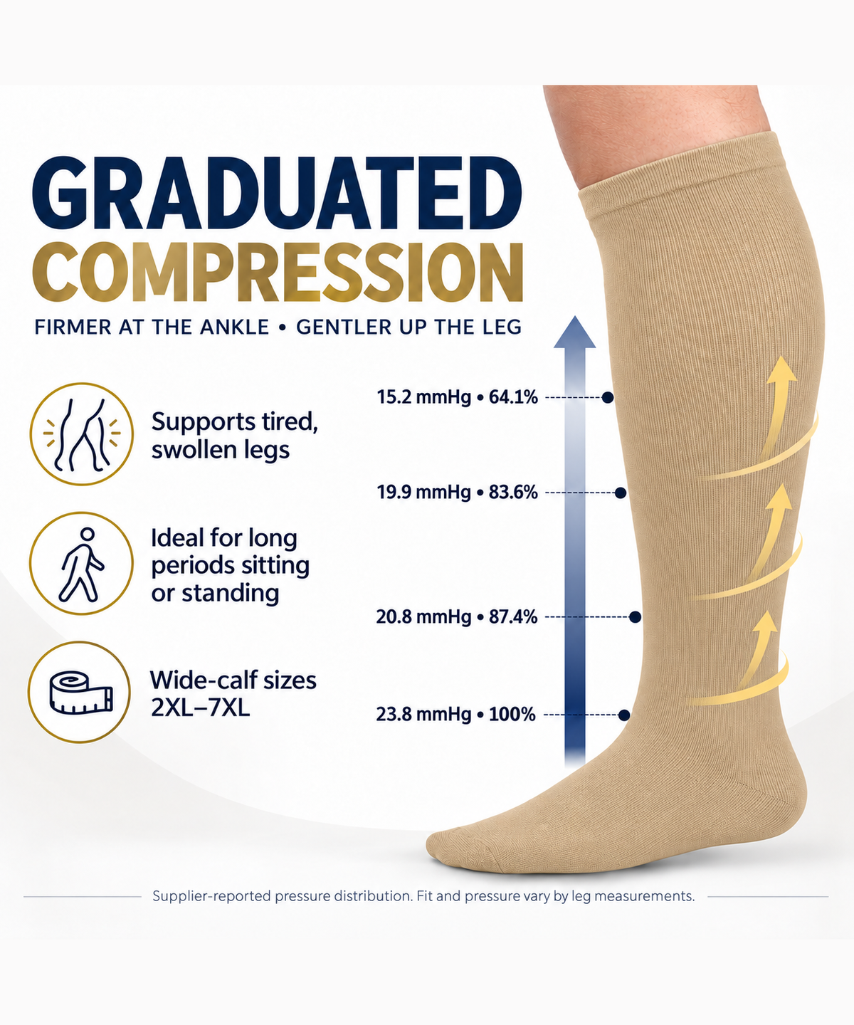 Nude Wide-Calf Graduated Compression Socks 15–24 mmHg – 2XL–7XL – graduated compression