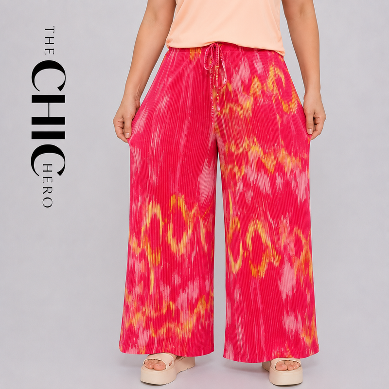 Vibrant Pink Tie-Dye Wide-Leg Pleated Palazzo Pants