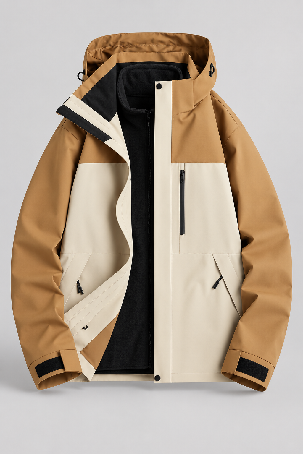 Plus size 3-in-1 jacket in Desert Sand and Warm Ivory – product view