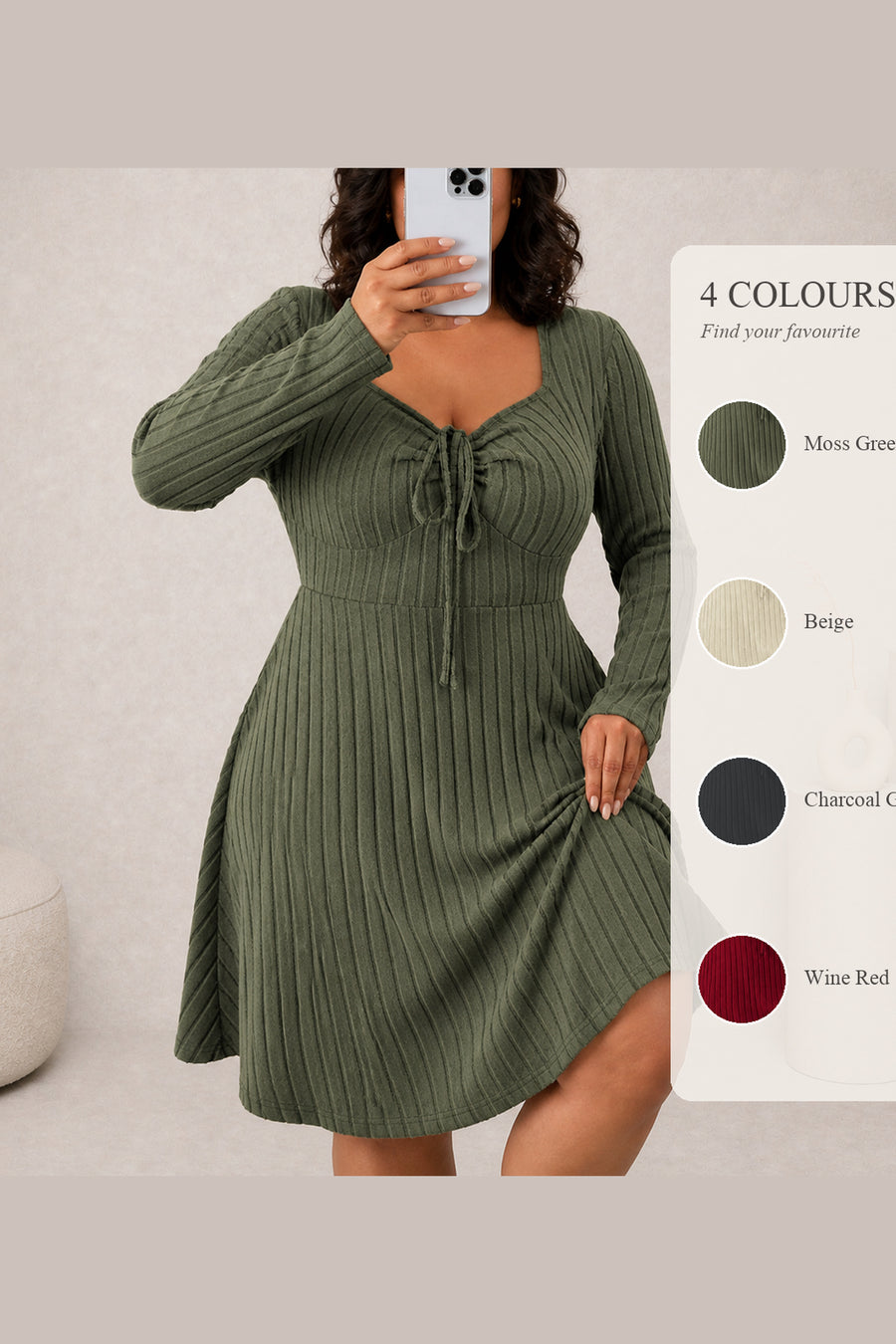 Ribbed Sweetheart Neck Tie Front Midi Dress