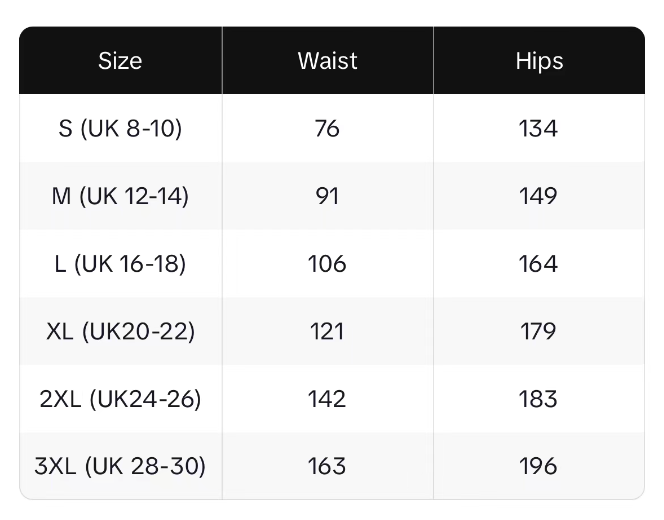 Additional Size Chart