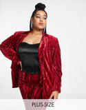 Plus Oversized Blazer In Ruby Red Velvet Co-Ord