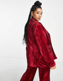 Plus Oversized Blazer In Ruby Red Velvet Co-Ord