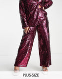 Plus Straight Leg Trousers In Hot Pink Sequin Co-Ord